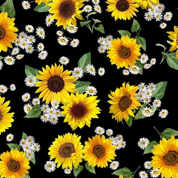 SUNFLOWER AND DASIY FLUER BLACK